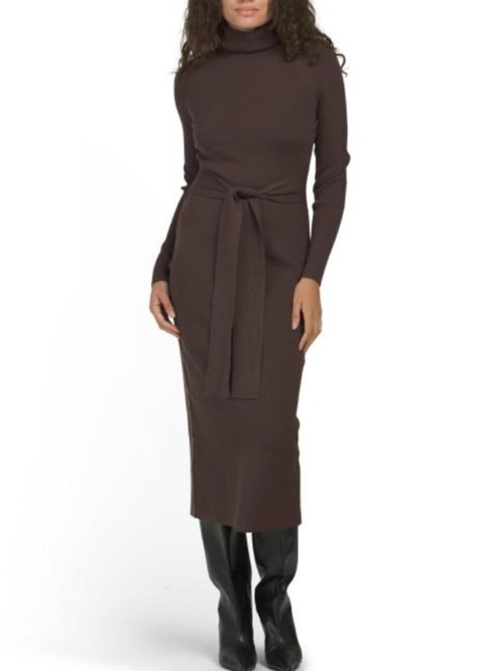 TOCCIN Logan Long Sleeve Tie Front Turtleneck Dress